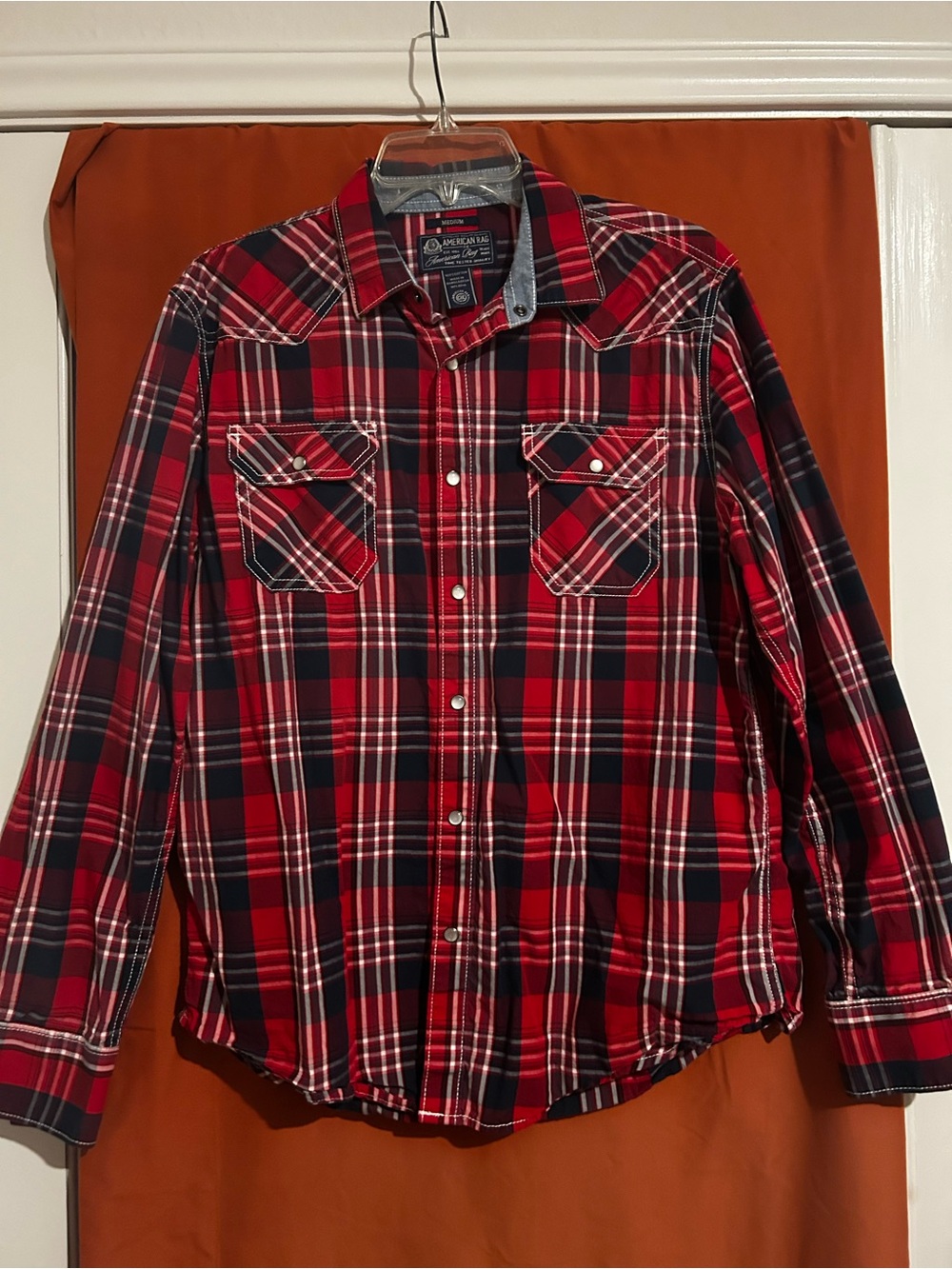 American Rag Red and Black Plaid Western Button-Down Shirt